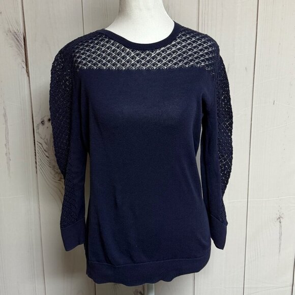 Lilly Pulitzer Navy Open Knit Sweater Women’s Medium Cotton Pullover EUC - Picture 1 of 9
